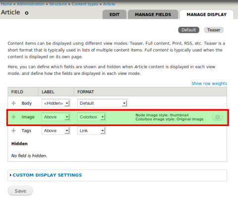 Image field display settings