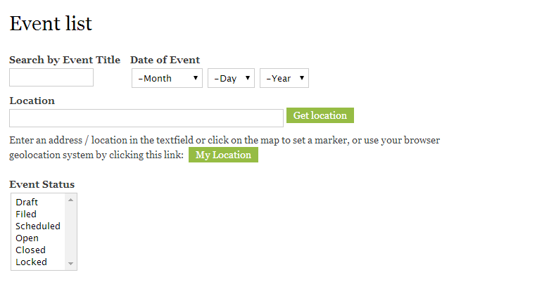 Admin - Event listing