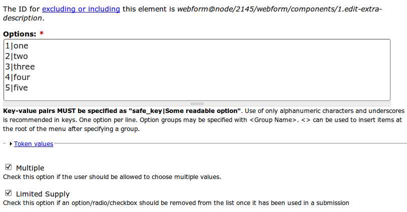 Enabling a "limited supply" option list in a Drupal webform component edit form