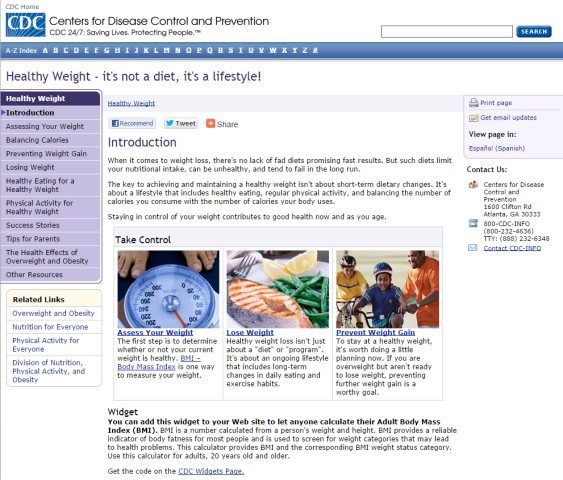 Cdc - healthy weight page