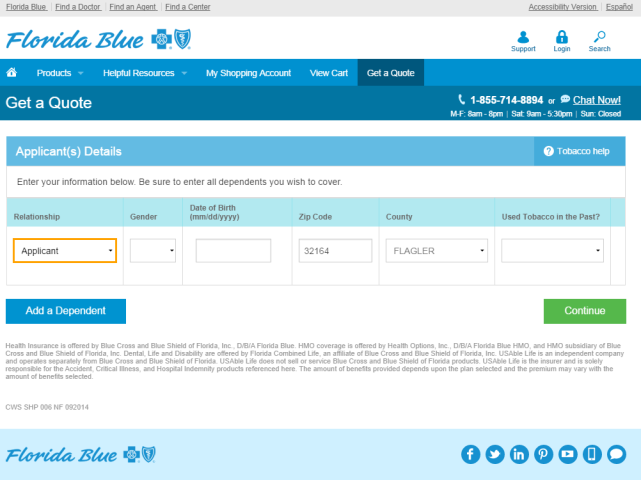 ConsumerWebsalesFloridablue - get a quote