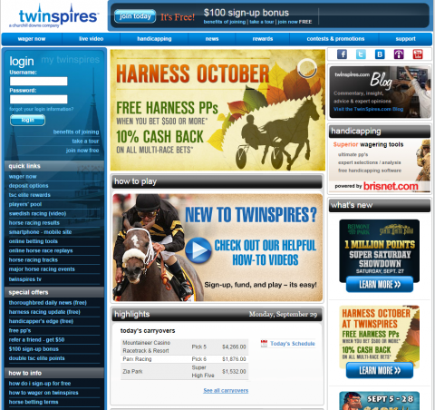 Twinspires - site front page